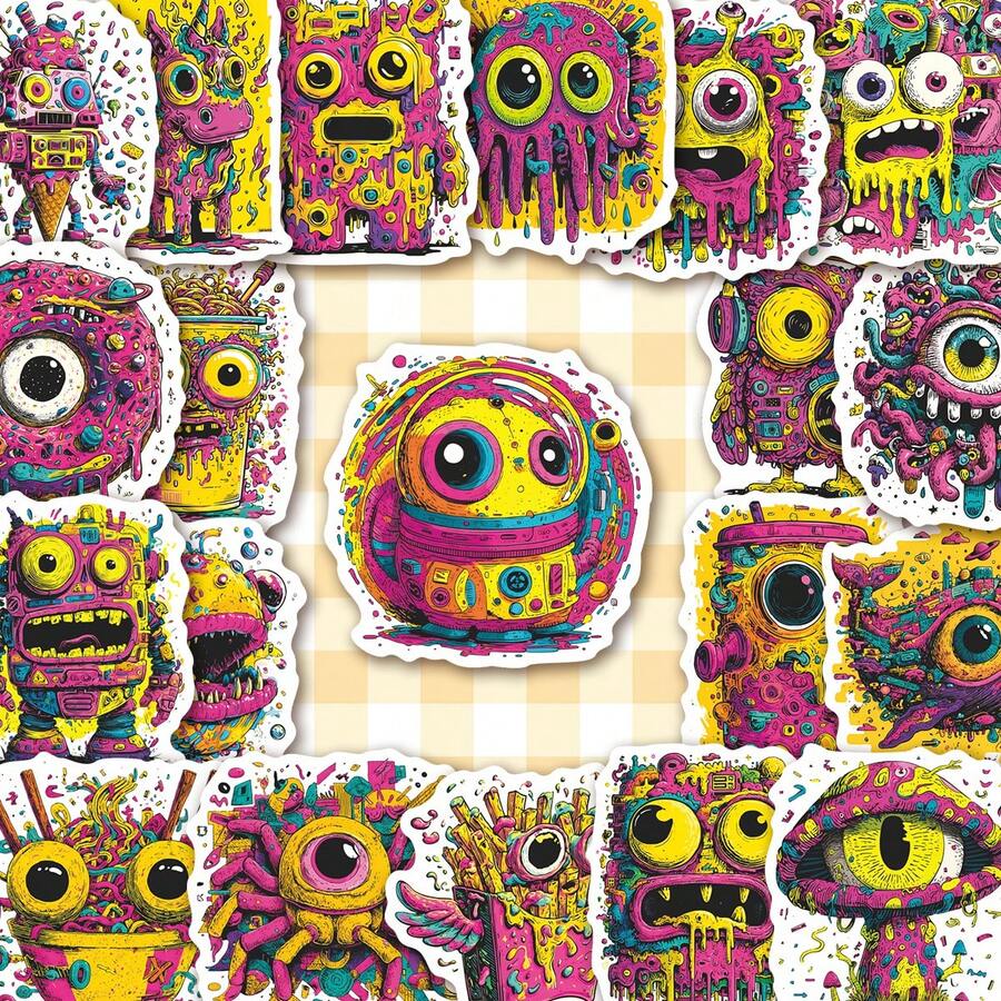 50 Stickers Of Grotesque Little Monsters' Graffiti - Waterproof Vinyl, Suitable For Laptops, Water Bottles, Notebooks, Suitcases, Etc. - Cute Cartoon DIY Scrapbook Gift - Alien - View 1