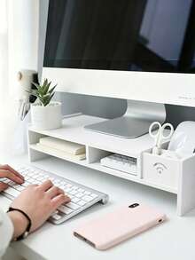 Estantería de almacenamiento para computadora con estantes, estantería de almacenamiento elevada, soporte para monitor, organizador de escritorio; adecuado para dormitorio, escuela y oficina - Talla única - Ver 1