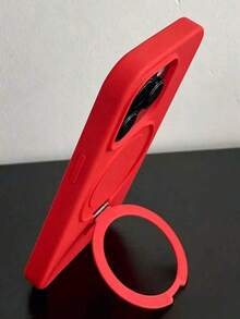 1pc Minimalist Solid Color Liquid Silicone Phone Case, Built-In Same Color Integrated Ring Kickstand, Anti-Fingerprint Shockproof Soft Protective Cover With Raised Camera Bezel, Perfect Gift For Daily Use, Suitable For Commute & Video Playback, Compatible With IPhone11,13,15,16,17 Pro,17 Pro Max12,14 - Red - View 3