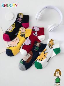 5 Pairs SNOOPY Authentic Charlie Brown Puppy Cartoon Pattern Women's Short Socks - Multicolor - View 4