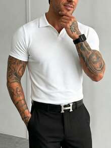 Men's Summer Lightweight Solid Color Short Sleeve Polo Shirt, Suitable For Summer Outdoor Activities - White - View 6