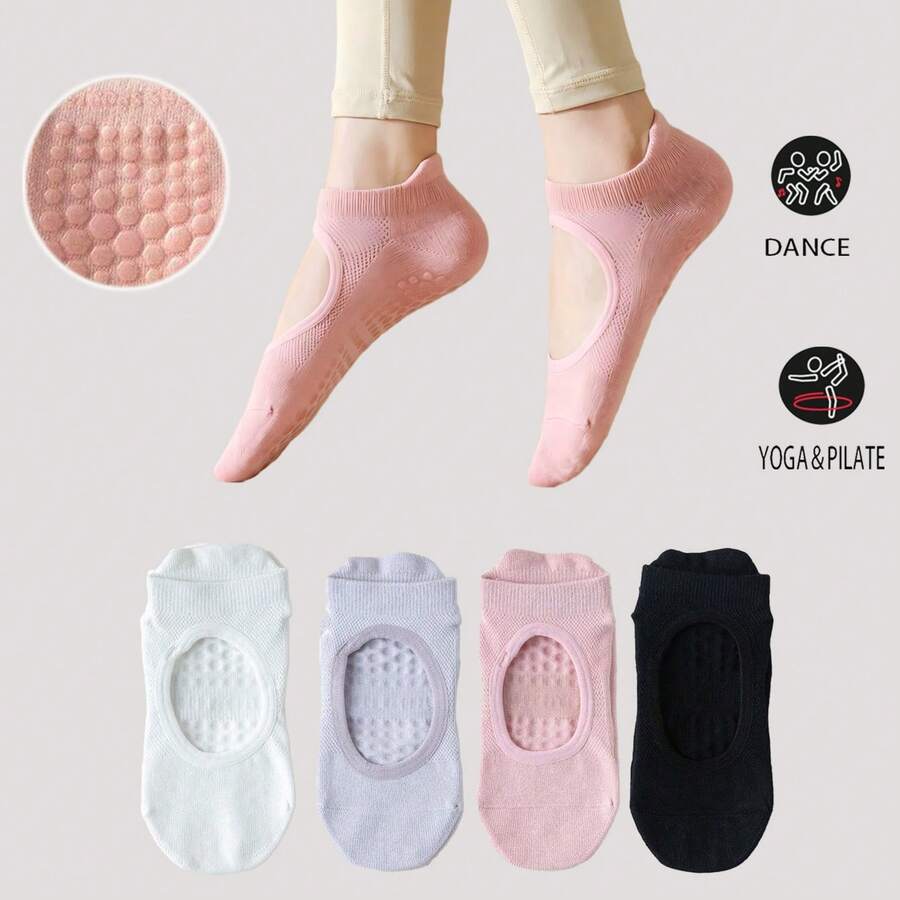 2/4 Pairs Women's Comfortable Pilates Yoga Socks, Sports Socks, Ballet Socks, Multi-Color Options, Suitable For All Seasons - Multicolor - View 1