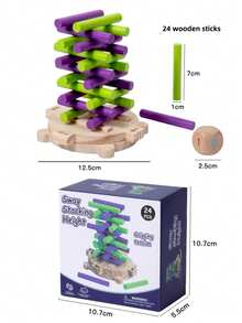 Wooden Tower Balance Stacking Blocks Layered Stacking Children's Educational Desktop Game Toy - Multicolor - View 4