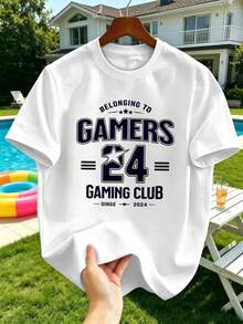 Men's 2024 Gamer Graphic Cotton T-Shirt, 100% Cotton, Hip-Hop Street Style, Comfortable, Durable, High Impact Print. - White - View 2