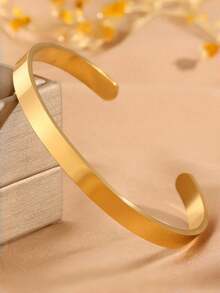 1PC Men's Fashion Stainless Steel 8MM Wide Open Cuff Bracelet - Yellow Gold - View 4