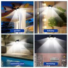 1/2/3/4 Pcs Solar Outdoor Lights With Remote Control,2500LM 210 LED,3 Heads Motion Sensor Lights,IP65,270° Wide Angle Flood Wall Lights With 3 Modes For Garden Patio Garage Yard,Outdoor Night Lighting - 3 PCS - 查看 10