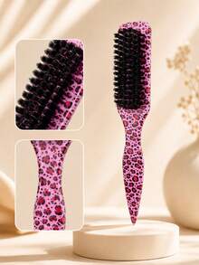 Multi-Color Detangling Styling Brush, Leopard Print Plastic Hair Comb With Flexible Nylon Pins, Rounded Tips, Side Comb Teeth & Pointed Tail Handle, Wet Dry Hair Care Tool For Curly Wavy Thick Hair, Wigs, Women Daily Travel - Multicolor - View 4