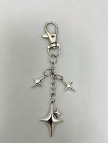 1pc Creative Four-Pointed Star Pants Chain Keychain, Ins Style Alloy Star & Moon Phone Bag Pendant, Suitable For Daily Matching - Silver - View 2