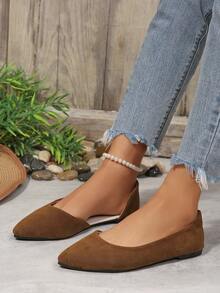 Side Cutout Closed Toe Low Heel Dress Shoes For Women - Brown - View 5