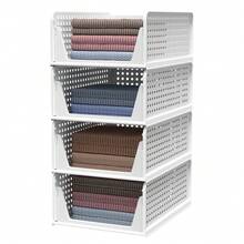 4 Pack Stackable Closet Storage Boxes, Multifunctional & Foldable Closet Organizer For Bathroom Kitchen Laundry Room Wardrobe Storage, Space-Saving Wardrobe Storage Drawer Organizer, White - View 10