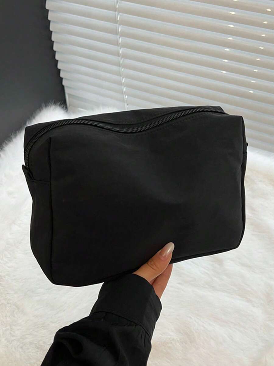 Premium Nylon Waterproof Makeup Bag For Women, Large Capacity Portable Travel Toiletry Storage Pouch, Versatile Black - Black - View 1