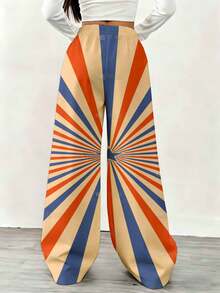 1 Pair Retro Style Wide Leg Pants Sunburst Stripe Pattern For Women Casual Streetwear - 白色 - 查看 2