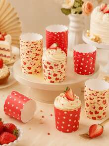 50 piezas de moldes para cupcakes con borde ondulado, corazones y estrellas lindos, decoración para fiestas de cumpleaños y bodas - Multicolor - Ver 4