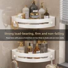 Rust-Proof Plastic Corner Shower Caddy - Wall-Mounted Curved Design Shampoo, Cosmetics And Toiletries Storage Rack, Space-Saving Storage Shelf, Suitable For Small Bathroom, Toilet, Kitchen, Dorm, Bedroom, Suitable For Back To School, Independence Day, Suitable For Christmas Gift, Halloween Gift - Multicolor - View 6