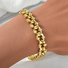 Hip Hop Classic 18K Gold Plated Beaded Copper Coarse Necklace Bracelet Set Suitable For Men Women Daily Party Wear - Gold - View 5