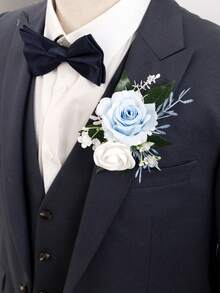1Pc Artificial Rose Boutonniere For Groom, Men's Accessory For Wedding, Prom, Anniversary, Formal Event - Multicolor - View 3