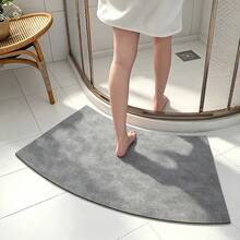 1pc Arched Bathroom Rug, Gray Minimalist Absorbent Foot Mat, Curved Shower Room Mat, Fan-Shaped Bathroom Door Mat, Fits Corner Shower Area, Easy To Clean And Machine Washable, Suitable For Nordic And Wabi-Sabi Style Bathroom Spaces, Home Decor Rug For Holiday Decoration, Bathroom Shower Room Washroom Decorative Rug - Light Grey - View 2