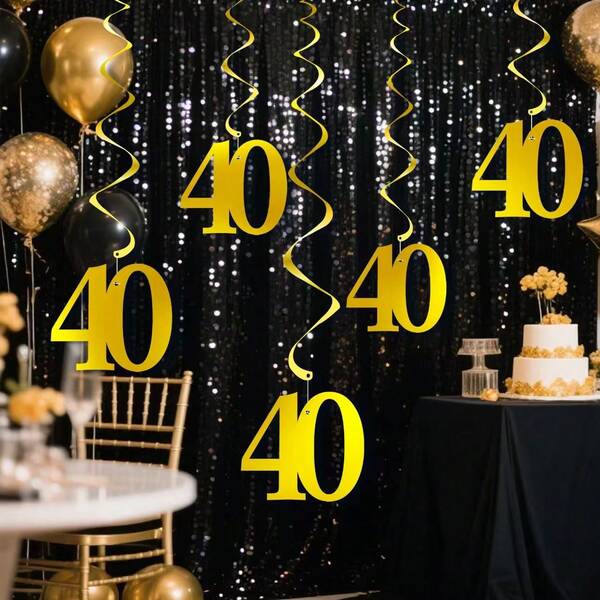 5pcs Gold PVC Spiral Hanging Ornaments For 18th, 30th, 40th, 50th, 60th Birthday Decorations, For 18th, 30th, 40th, 50th, 60th Anniversaries, Party Background Decoration Supplies
