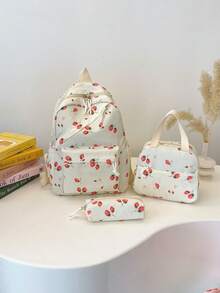 1 Set Cute Strawberry Pattern Backpack Set, Large Capacity Polyester School Day Bag, With Lunch Bag And Pencil Case, Multi-Pocket Casual Backpack, Lightweight Bookbag, Suitable For Students/Graduates/Young People, Suitable For Back To School/Daily/Shopping/Short Trips And Outdoor Leisure Activities - 2264 - View 22