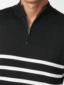 Men's Colorblock Casual Versatile Daily Wear Long Sleeve Polo Shirt - Black - View 4
