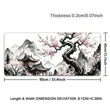 特大號櫻花樹風景設計滑鼠墊 – XL 遊戲滑鼠墊，防滑橡膠底座，可水洗表面 – 平滑鍵盤與滑鼠墊，適用於居家、辦公室（中國水墨畫） - 查看 12
