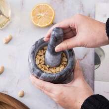 Mortero Triturador Molinillo Molcajete de Mármol Sólido para Especias y Cocina con Diseño Ergonómico y Acabado Pulido - Multicolor - Ver 8