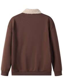 Men's Autumn/Winter Casual Classic Patchwork Lamb Fleece Collar Sweatshirt - Brown - View 10