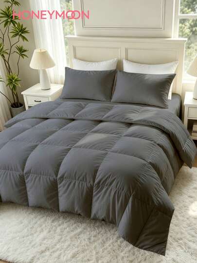 HONEYMOON 2/3pcs Plaid Quilted Comforter (Summer Thin Quilt) Set (2pcs=1 Comforter+1 Pillowcase; 3pcs=1 Comforter+2 Pillowcases) - 100% Polyester Fabric With Square Stitching, Lightweight And Cool, Soft And Breathable, Down Alternative Bedding, Pillowcases Without Filling, Machine Washable, Super Comfortable For Summer, Suitable For Sweaty People To Stay Cool - T F Q K Sizes For Home And School Dorms, Back To School Essential, Oeko-Tex Certified, Dark Gray