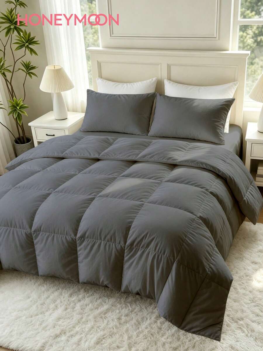 HONEYMOON 2/3pcs Plaid Quilted Comforter (Summer Thin Quilt) Set (2pcs Set = 1 Quilt + 1 Pillowcase; 3pcs Set = 1 Quilt + 2 Pillowcases) - 100% Polyester Fabric With Square Stitching, Lightweight & Cool, Soft & Breathable, Down Alternative Bedding, Pillowcases Without Filling, Machine Washable, Super Comfortable For Summer, Suitable For Sweaty People To Stay Cool - T F Q K Sizes For Home And School Dorms, Back To School Essential, Dark Gray - Dark Grey - View 1