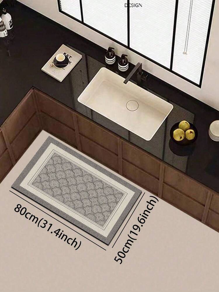 1pc Absorbent Non-Slip Cuttable Luxury European Style Double-Layer Border Pattern, 3.5mm Kitchen Rug, Entrance Mat Indoor Bathroom Mat, Suitable For Kitchen, Bathroom, Entryway, Laundry Room, Garden - Multicolor - View 7