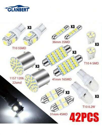 GLANBERT 42/24/14pcs LED Car Interior Lights T10 T5 1156 6000K SMD LED White Interior Light Bulbs, Replacement License Plate Reading Light Bulbs