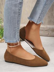 Side Cutout Closed Toe Low Heel Dress Shoes For Women - Brown - View 4