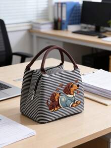 Insulated Lunch Bag With "Dachshund" Pattern, Women Pet Lover Lunch Bag, Comes With Black Utensil Storage Bag, Large Capacity, Student Meal Insulated Ice Bag, Portable Travel Picnic Bag, Office School Lunch Bag Insulated Lunch Box, Work Lunch Box, Work Office Holiday Lunch Box, Suitable For Men And Women Multi-Functional Camping School Lunch Box - Multicolor - View 7