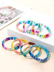 1pc Bohemian Style Creative Fashion Elegant Sweet Minimalist Dopamine Color Bracelet For Women, Sisters, Couples, Prom/Graduation Ceremony Jewelry Gift, Suitable For Daily Wear, Dating, Party, Holiday, Wedding Season, Commute, Halloween, Christmas - Colorful - View 3