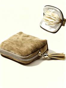 1pc Portable Travel Jewelry Storage Bag With Tassel Zipper, Premium Quality Portable Jewelry Box, Multi-Layer Storage For Crystal Bracelets And Bangles, Fashionable Velvet Jewelry Bag, Portable Zipper Jewelry Box - Multicolor - View 9