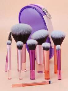 10pcs Classic Pink Multi-Function Makeup Brush Set - Multicolor - View 2