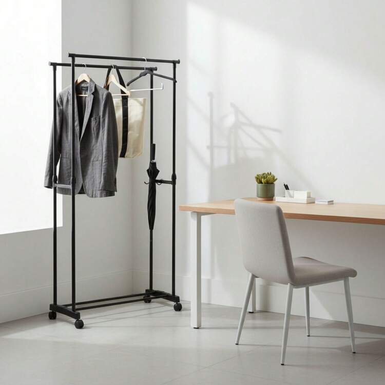 KIWI MOBLEKIT | Free-Standing And Expandable Clothes Racks In Metal And Wood, Clothing With Adjustable Options, With Wheels Or Shelves, Organizers For Bedroom, Entryway And Home - Carbon 80x43x90-160 cm - View 7