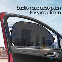 4 piezas Parasol de Ventana Lateral de Coche con Ventosa, Malla Transpirable, Protección Solar, Aislamiento Térmico, Cortina de Sombra, Bloqueo de Luz Interior, Enfriamiento, Protección UV, Malla de Sombra Universal para Sedán, SUV, Parasol de Ventana Lateral de Coche Plegable y Portátil, Accesorio de Protección Solar Interior de Coche de Verano - A - Ver 4