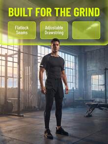 Men 2 In 1 Spring Autumn Football Basketball Training Long Pants Unique Print Outdoor Running Fitness Built-In Compression Drawstring Waist Black - Black - View 8