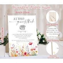 Wooden Sign With Stand 8 X 11 Inch Wedding Signs For Reception Audio Guest Book Welcome Sign For Tables Floral Party Decorations Supplies For Bridal Shower Engagement Baby Shower - Audio Guestbook - View 2