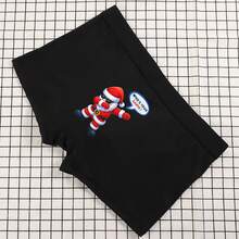 1pc Men's Black "Who's Your Santa?" Christmas Print Boxer Briefs, Soft & Comfortable, Suitable For Home, Running & Sports, Christmas Holiday Gift For Boyfriend And Father - Black - View 2