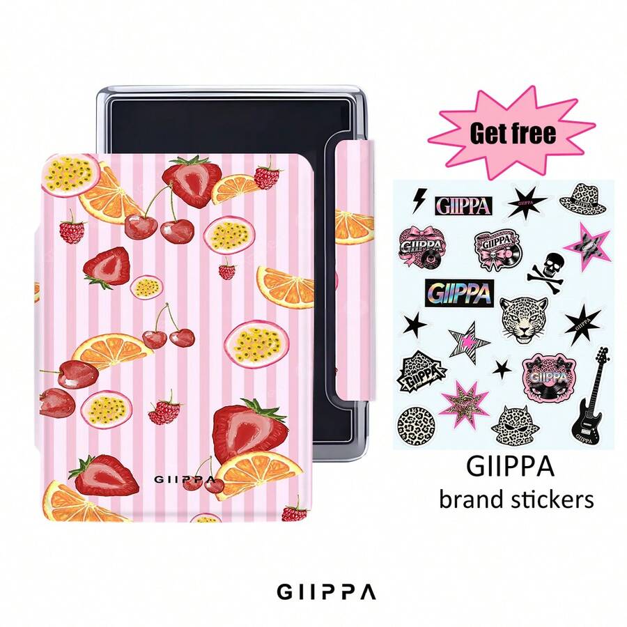 GIIPPA 1 Stück süße rosa gestreifte gemischte Fruchtmuster Kindle Schutzhülle, mit verstellbarem Handriemen, magnetischer Auto-Schlaf-/Aufwachfunktion, stoßfeste E-Reader Hülle, inklusive Markenaufkleber, leichte Smart-Hülle, geeignet für Mädchen, Buchliebhaber, Valentinstag, Muttertag, Geburtstag, Abschluss und Sommerurlaubsgeschenke, kompatibel mit Kindle Paperwhite 10th 2018/11th 2021/12th 2024, Colorsoft/Kids/Signature Edition, Kindle 10th 2019/11th 2022/11th 2024 - Verschiedenfarbig - Übersicht 1