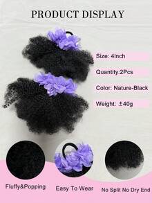 2PCS African Small Curls With Bubble Hair And Ponytail Wig For Children - 黑色 - 查看 5
