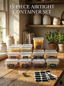Multiple-Piece Set Of Airtight Plastic Storage Containers, Visible, Moisture-Proof And Leak-Proof Kitchen Dry Food Storage Boxes, Large Capacity Household Oatmeal, Nut, And Pasta Sorting And Labeling Airtight Container Set. - View 2