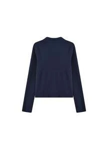 Korean Style Ribbon Short Sleeve Square Shoulder Knit T-Shirt, Slim Fit, Flattering, Elegant, Mature, Niche Top For Women In Summer - Navy Blue - View 3