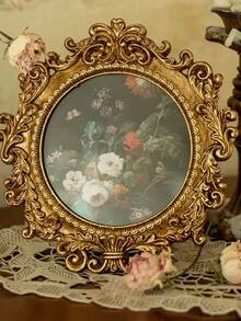1 Vintage European Resin Photo Frame, Available In 4x6, 5x7, 6x8 Sizes, Vintage Baroque Style, Can Be Placed On Desktop Or Hung On Wall, Antique Home Decor, Christmas Decoration Wedding Gift, Elegant Classic Decor, Vintage Gallery Photo Frame, Pastoral Style Unique Photo Display. - 1PC - View 3