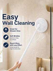 Multifunctional Bathroom Cleaning Brush, Long-Handled Bathtub Brush, Soft-Bristle Scratch-Free Scrubber, Round Fluffy Bathroom Brush; Suitable For Cleaning Bathrooms, Showers, Tiled Walls, Bathtubs, Sinks, And Floors; Household Bathroom Cleaning Tool - A - View 4