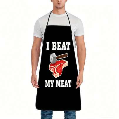 1pc "I Beat My Meat" Funny Print Apron, Durable And Easy To Clean, Adjustable Waistband, Polyester Material, Suitable For Kitchen Cooking, Gardening, Orchard Harvesting, Christmas, Halloween And Other Occasions