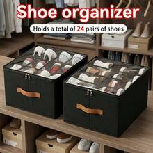 2pcs Closet Shoe Storage Set, Includes 1 Large Shoe Storage Box With Clear Lid And Reinforced Handle, 1 Foldable Storage Box For Boots, High Heels, Sneakers, Flats, Perfect Home Organization Solution - View 2
