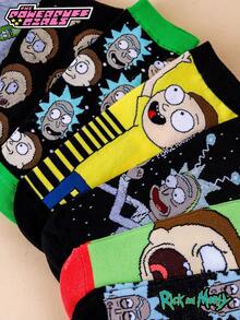 Warner Bros 6/12/20 Pairs Random Women's Socks Warner Series The Powerpuff Girls And Rick And Morty Collaboration Cute Cartoon Print Including Bubbles, Blossom, Buttercup, Funny Character Portraits, Lettering, Versatile, Comfortable, Fashionable Color-Block Design, Reinforced Toe And Heel, Durable, Suitable For All Seasons - Multicolor - View 9